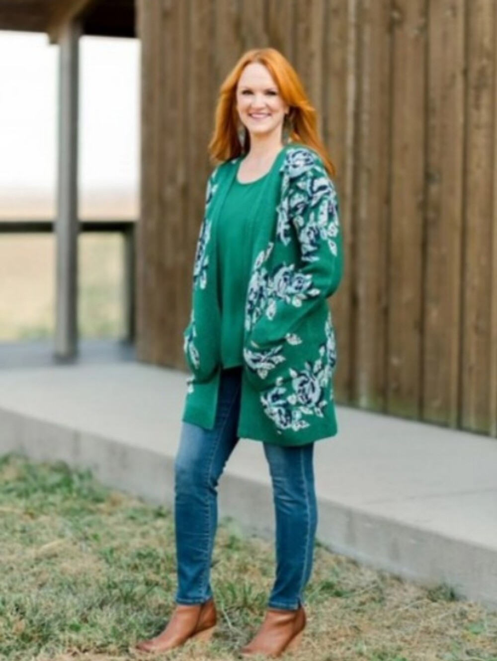 Pioneer Woman Green Floral Jacquard Open Front Cardigan Size Medium